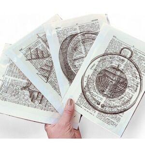 Wind & Weather Theme Upcycled Dictionary Art Print Lot of 4 Mini Poster Set OOAK